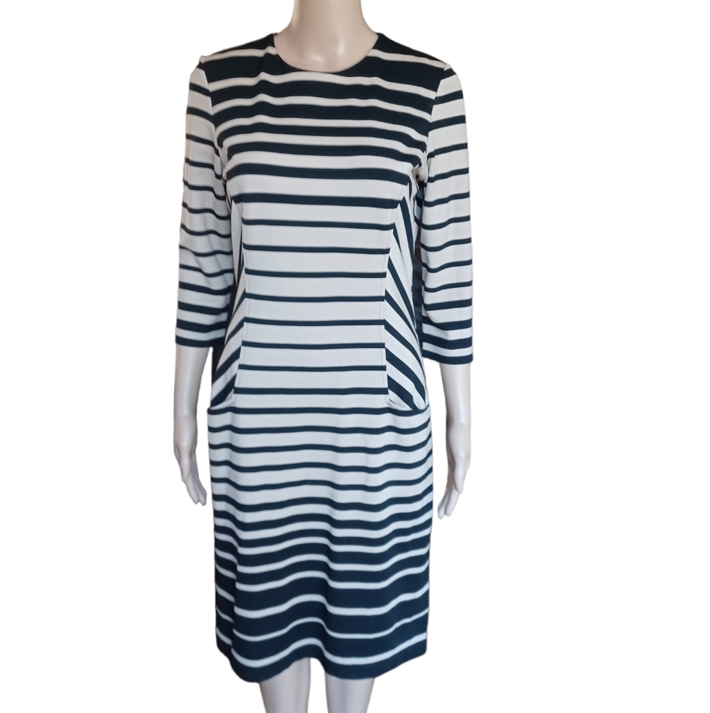 J. Mclaughlin Womens Multicolor Midi Sheath Dress 3/4 Sleeves With Pockets Small